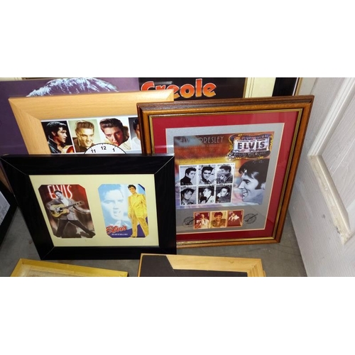 100A - A collection of Elvis Presley drawings, prints, clocks, montages & framed & glazed records etc.