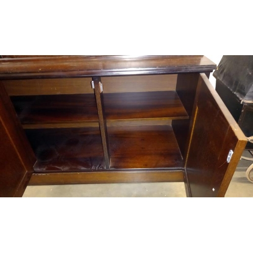 348 - A dark oak wall unit with leaded glass doors, COLLECT ONLY