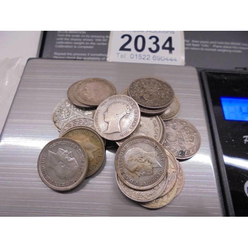 2034 - Approximately 42 grams of silver 3d bits - Victoria, George V and George VI.