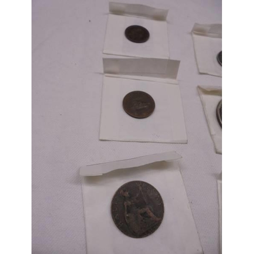 2042 - Six Victoria and George IV silver coins, two farthings and a halfpenny.