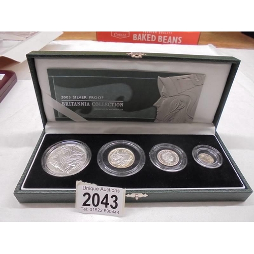 2043 - A cased silver proof 2003 Britannia collection coin set.