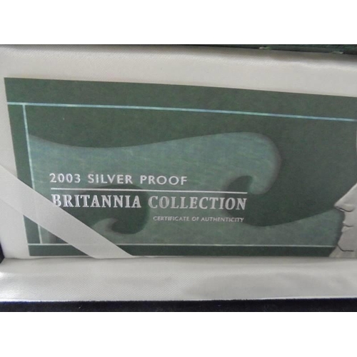 2043 - A cased silver proof 2003 Britannia collection coin set.