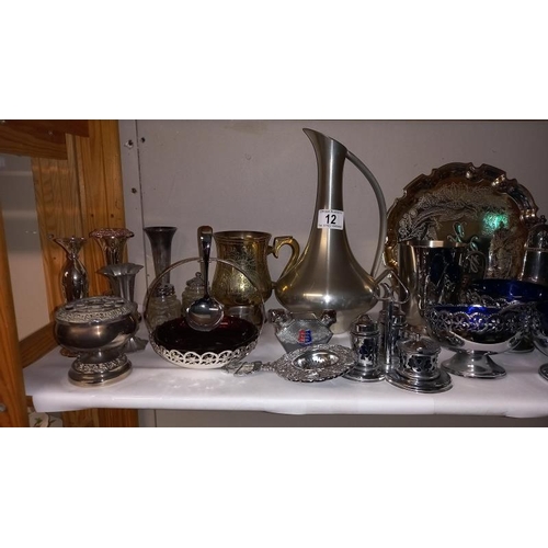 12 - A Selection of Chrome and Sliver Plated Metal Wear including Blue Glass Lined Cruet Set