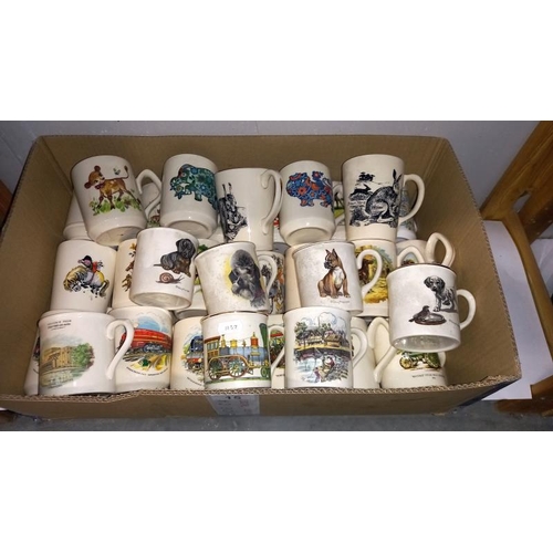 15 - A large Box of Vintage Collectable Picture Mugs Including Dogs & Steam Trains etc.