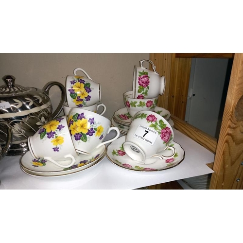 7 - A Sadler Silver Plated China Tea Set and Royal Vale and Diamond Floral Cups and Saucers