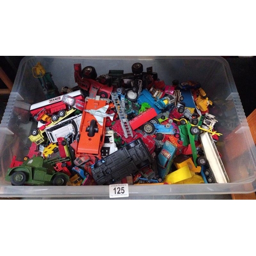 125 - A large box of play worn diecast Dinky, Corgi & Matchbox etc