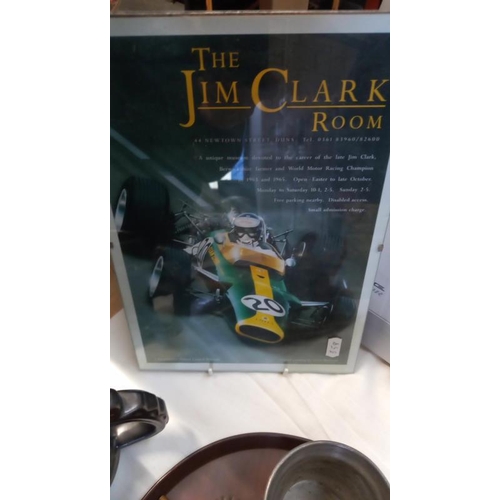 147 - 2 framed Lotus Exige prints and a Jim Clark museum exhibition print