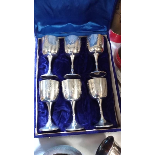 163 - A cased set of 6 silver plated goblets & boxed Spanish goblets etc.