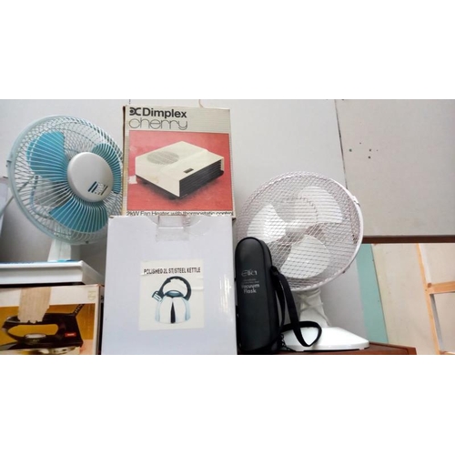 199 - A quantity of miscellaneous electrical items including fans, iron & kettle etc.