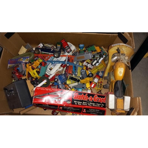 98 - A Large box of Dinky, Corgi & Matchbox etc including an Action Man Police Bike