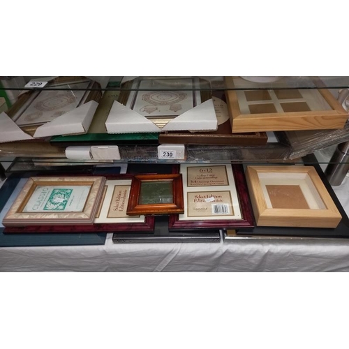 230 - A good selection of new & old stretched picture frames