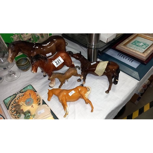 231 - 5 horse ornaments - 2 A/F