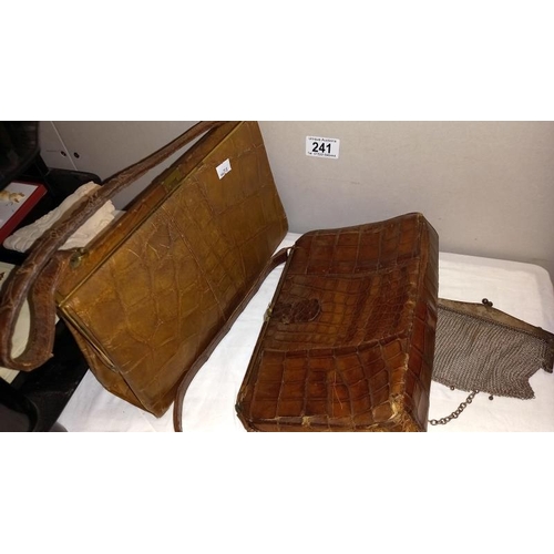 241 - 2 crocodile skin handbags and a chain purse