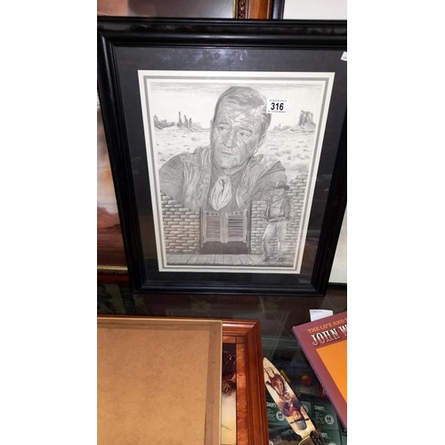 316 - A quantity of John Wayne related items including LE of 95 John Wayne knife a/f, bugle, plaque, frame... 