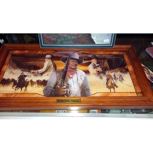 316 - A quantity of John Wayne related items including LE of 95 John Wayne knife a/f, bugle, plaque, frame... 