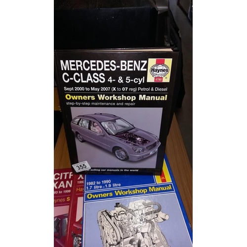 355 - A quantity of Haynes manuals including Mercedes-Benz C-Class