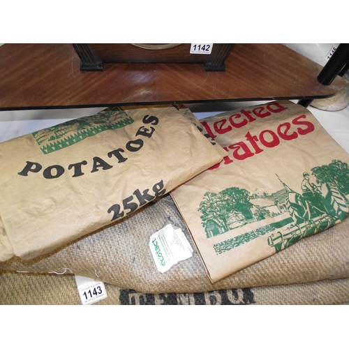 1143 - A vintage advertising coffee sack for Tembo coffee company and 2 potato bags