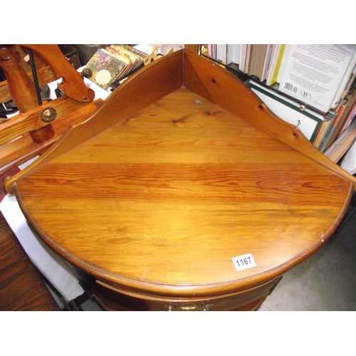 1167 - A pine corner wash stand with single drawer  COLLECT ONLY