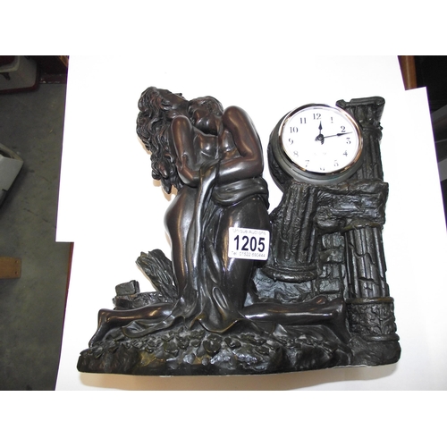 1205 - A bronzed resin classical themed mantle clock