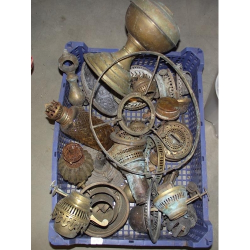 1111 - A box of various oil lamp parts  COLLECT ONLY