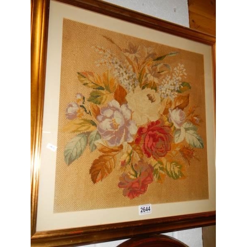 2644 - Two framed woolwork pictures, COLLECT ONLY.