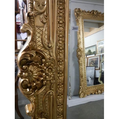 2660 - A tall gilt framed bevel edged mirror, 220 x 122cm, COLLECT ONLY.