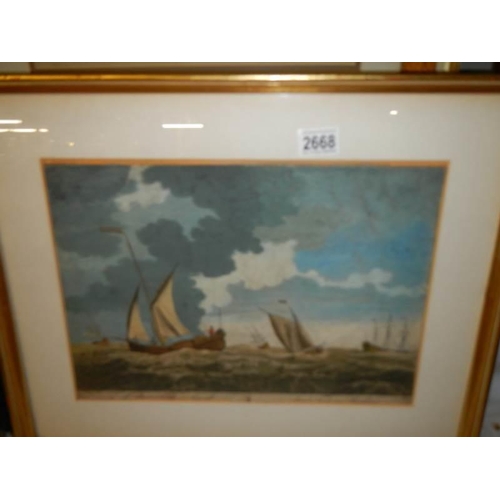 2668 - A framed and glazed engraving nautical scene, COLLECT ONLY.