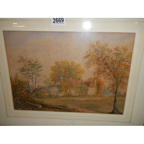 2669 - An early 20th century famed and glazed watercolour rural scene, COLLECT ONLY.