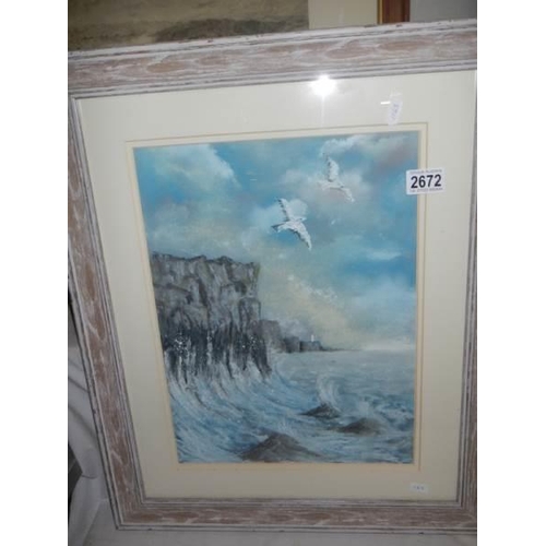 2672 - A framed and glazed unsigned watercolour seascape, COLLECT ONLY.