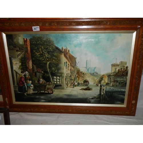 2677 - An oil on canvas Lincoln scene by Lincoln artist Roy Allen April 1981, COLLECT ONLY.