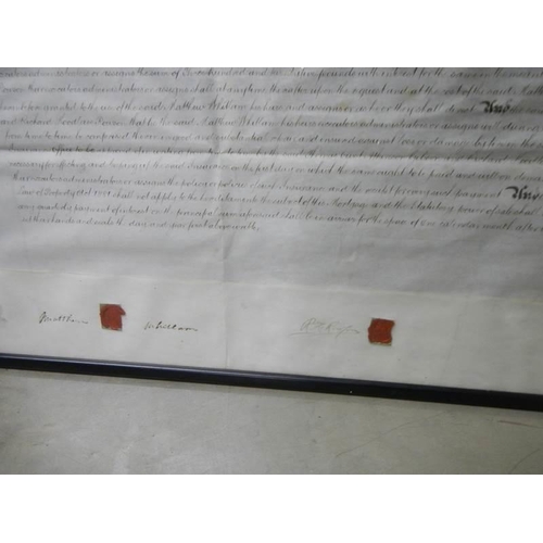 2679 - A good early framed and glazed stamped indenture, COLLECT ONLY.