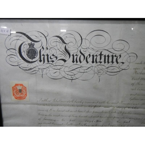 2679 - A good early framed and glazed stamped indenture, COLLECT ONLY.