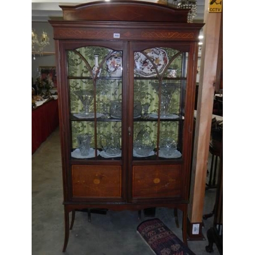 2685 - An Edwardian inlaid display cabinet. COLLECT ONLY.