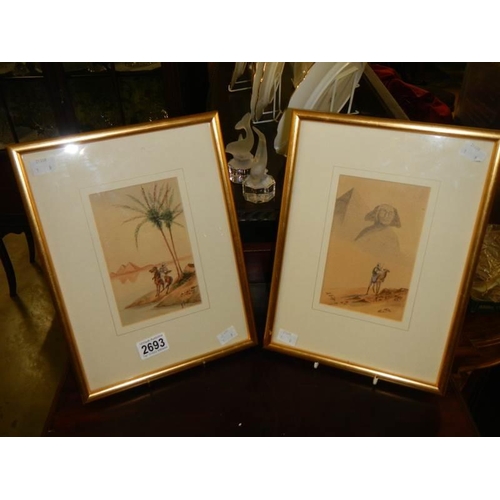 2693 - A pair of framed and glazed egyptian scene watercolours, COLLECT ONLY.