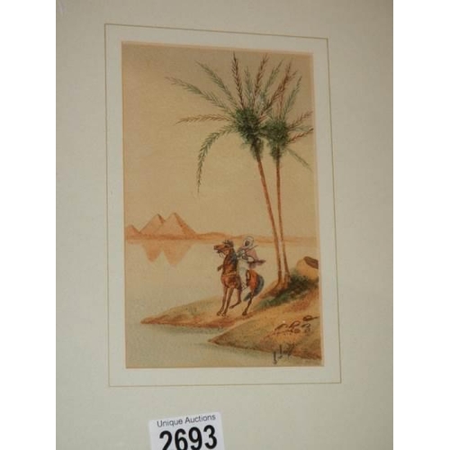 2693 - A pair of framed and glazed egyptian scene watercolours, COLLECT ONLY.