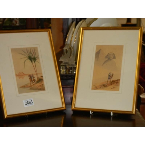 2693 - A pair of framed and glazed egyptian scene watercolours, COLLECT ONLY.