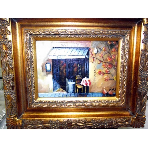1233 - 2 Dutch scene oil on board paintings in gilt frames (image 16.5cm x 11.5cm, frame 30.5cm x 25.5cm)