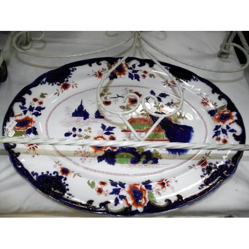 1240 - 2 19/20c Royal Doulton 'temple' meat platters, 1 has drip channels 53cm x 19cm  COLLECT ONLY