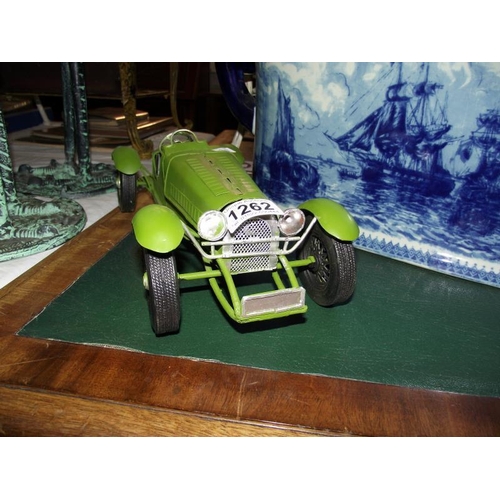 1262 - A green pressed steel model of a 1930's racing car Length 35cm