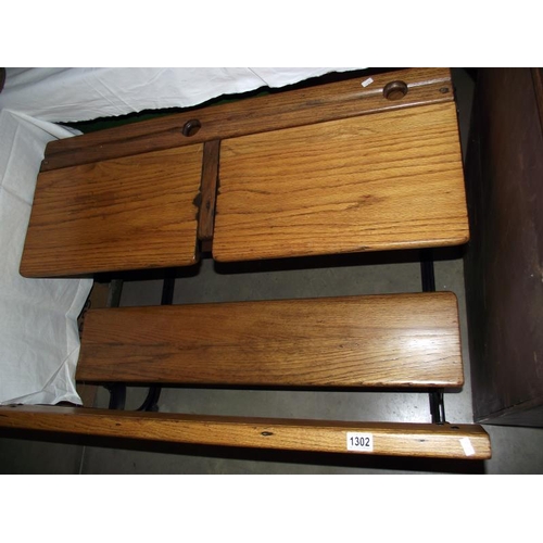 1302 - An early 20th century double school desk, COLLECT ONLY