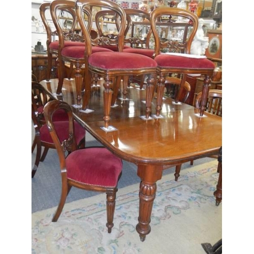 2857 - A Victorian mahogany wind out dining table and a set of twelve later mahogany dining chairs, COLLECT... 