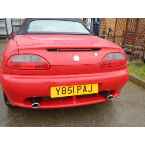 1 - A 2001 MG MGF in red, Reg. No. Y851 PAJ, MOT Nov 2023, Approximately 70,000 miles.