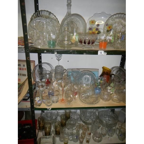 13 - Three shelves of assorted glass ware. COLLECT ONLY.