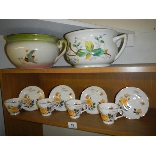 19 - Two chamber pots and a quantity of tea ware, COLLECT ONLY.