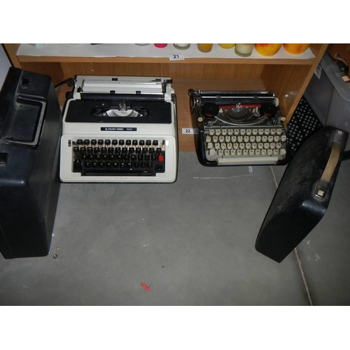 22 - Two vintage typewriters, COLLECT ONLY.