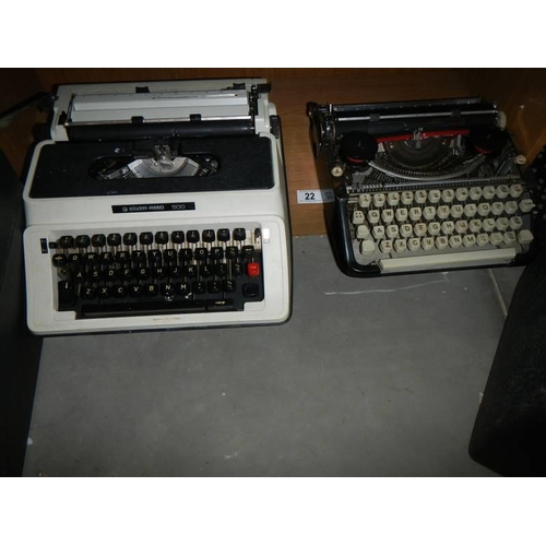 22 - Two vintage typewriters, COLLECT ONLY.