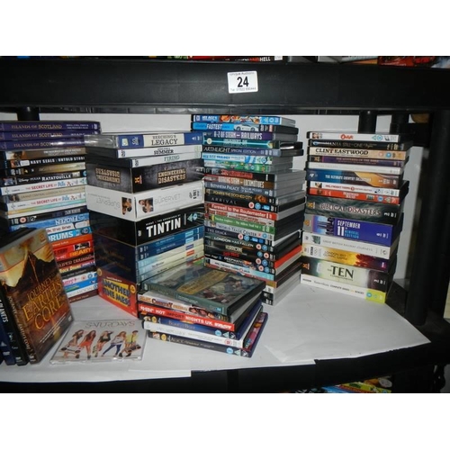 24 - Five shelves of CD's and DVD's, COLLECT ONLY.