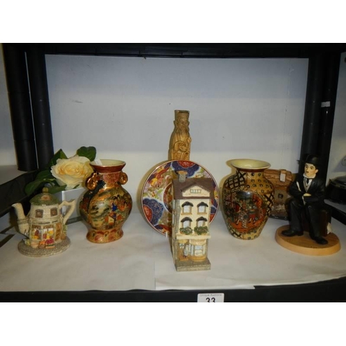 33 - A shelf of ceramics including Oriental vases etc., COLLECT ONLY.