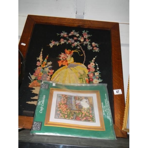 47 - An oak framed tapestry and an unmade tapestry kit, COLLECT ONLY.