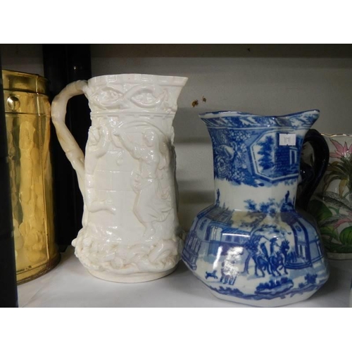 49 - A mixed lot of jugs including blue and white, COLLECT ONLY.